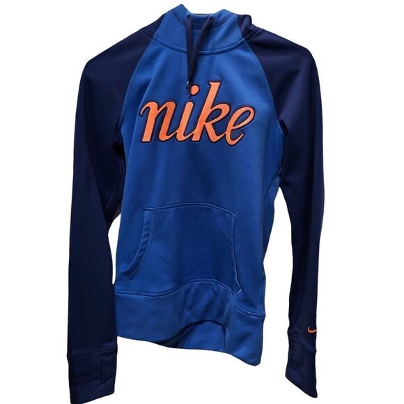 Nike hooded sweatshirt pullover long sleeve blue/orange NWOT Small - Picture 1 of 7